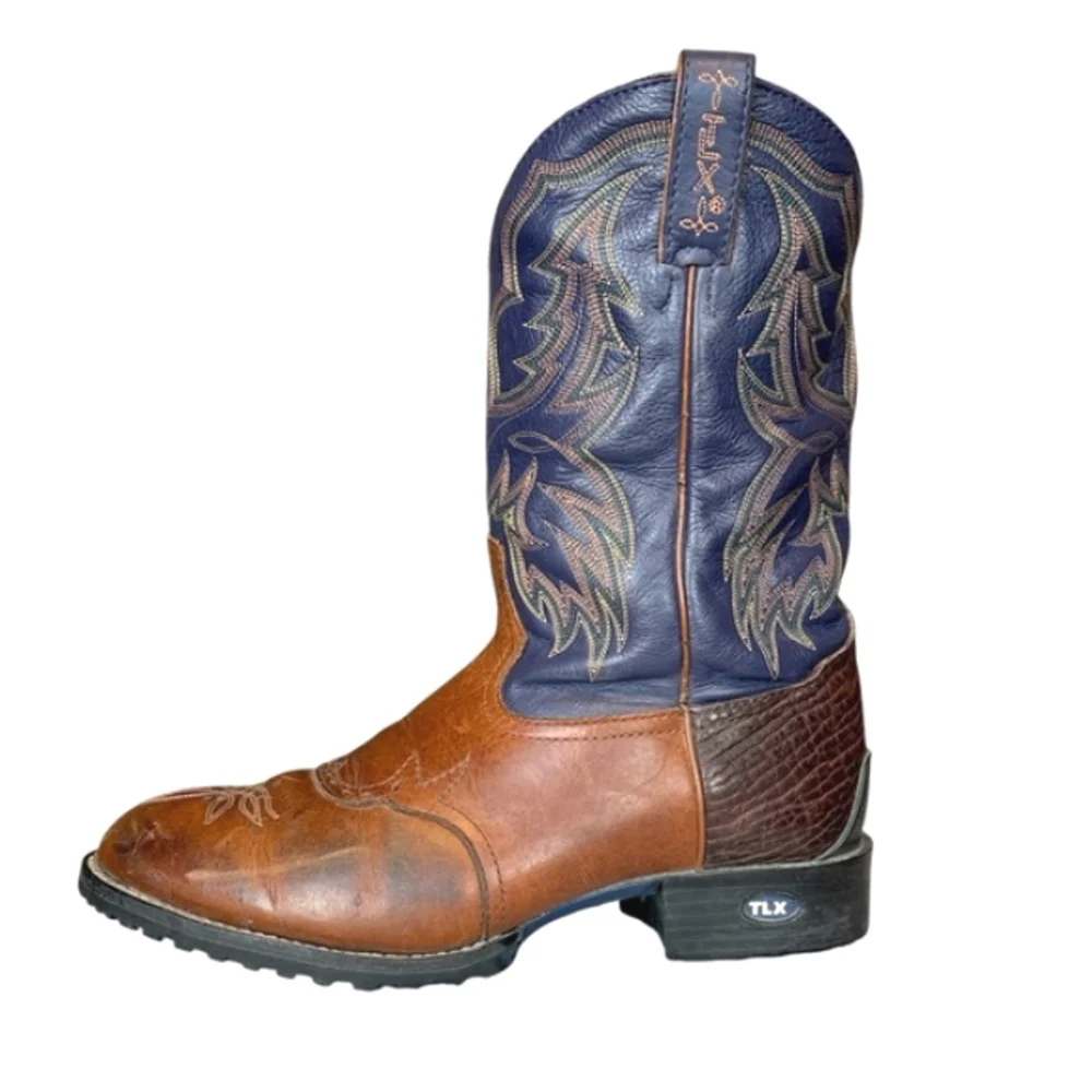 Tony Lama Brown and Navy Genuine Leather Cowboy Western Boot TLX XT5001.Size 9.5 - Picture 1 of 16